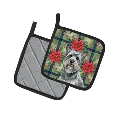 Caroline's Treasures Skye Terrier Christmas Poinsettas Pair Of Pot Holders In Multi