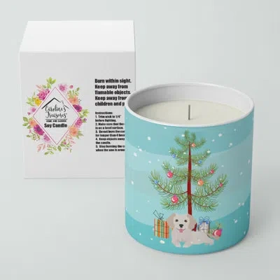 Caroline's Treasures Small Greek Domestic Dog Kokoni #2 Christmas Tree 10 oz Decorative Soy Candle In Blue;green