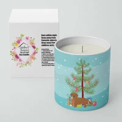 Caroline's Treasures Small Greek Domestic Dog Kokoni Christmas Tree 10 oz Decorative Soy Candle In Brown;blue;green
