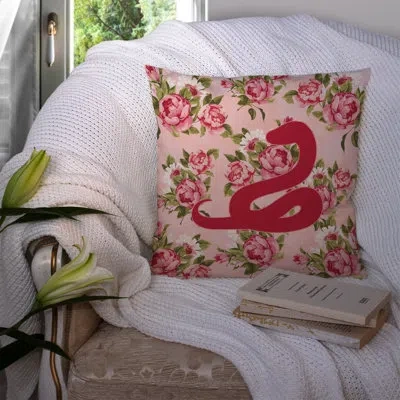 Caroline's Treasures Snake Shabby Elegance Yellow Roses Floral 14" Throw Pillow In Pink
