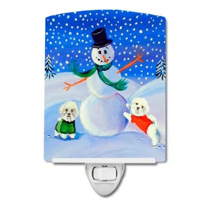Caroline's Treasures Snow Bichon Frise Ceramic Night Light In Blue