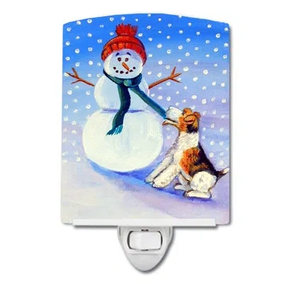 Caroline's Treasures Snow With Fox Terrier Ceramic Night Light In Blue
