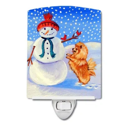 Caroline's Treasures Snow With Pomeranian Winter Ceramic Night Light In Blue