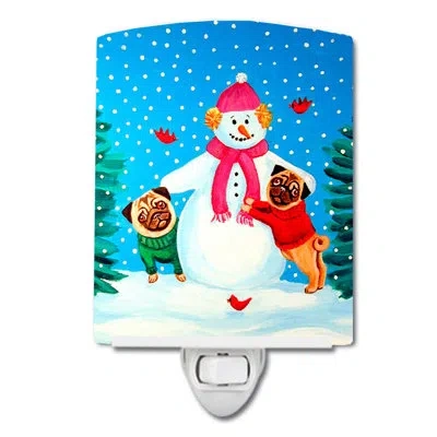 Caroline's Treasures Snow With Pug Winter Snow Ceramic Night Light In Blue