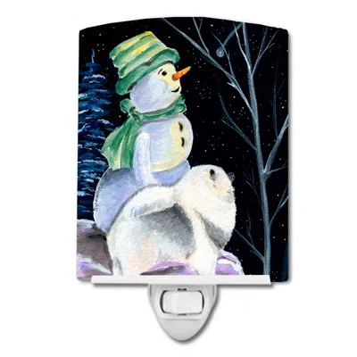 Caroline's Treasures Snowman With Keeshond Ceramic Night Light In Multi