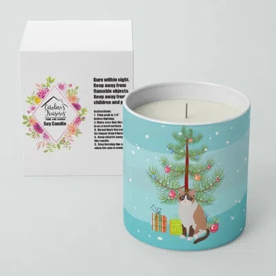 Caroline's Treasures Snowshoe #1 Cat Merry Christmas 10 oz Decorative Soy Candle In Blue;green