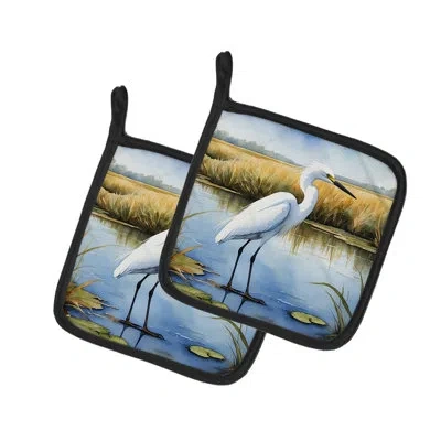 Caroline's Treasures Snowy Egret In Coastal Marshes Pair Of Pot Holders In Multicolor
