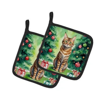 Caroline's Treasures Sokoke Cat By The Christmas Tree Pair Of Pot Holders In Multicolor