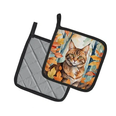 Caroline's Treasures Sokoke Cat In Fall Leaves Pair Of Pot Holders In Multicolor