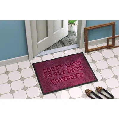Caroline's Treasures Sorry Boys I Only Date Cowboys In Pink Indoor Door Mat In Red
