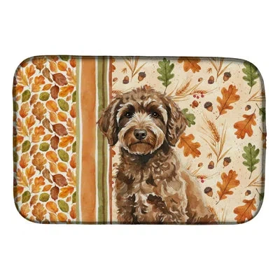 Caroline's Treasures Spanish Water Dog Heirloom Fall Dish Drying Mat In Natural