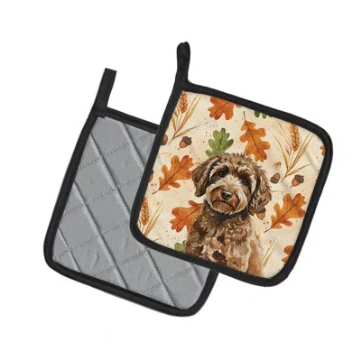 Caroline's Treasures Spanish Water Dog Heirloom Fall Pair Of Pot Holders In Multicolor