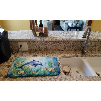 Caroline's Treasures Spring Dolphin Dish Drying Mat In Natural