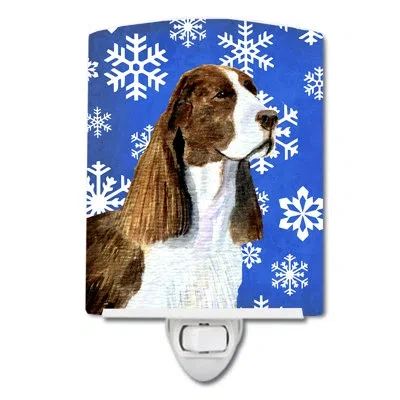 Caroline's Treasures Springer Spaniel Winter Snowflakes Holiday Ceramic Night Light In Blue;orange