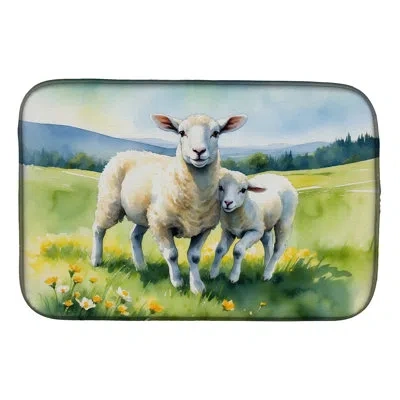 Caroline's Treasures Springtime Lambs Dish Drying Mat In Natural