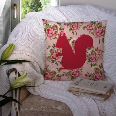Caroline's Treasures Squirrel Shabby Elegance Pink Roses Floral 14" Throw Pillow