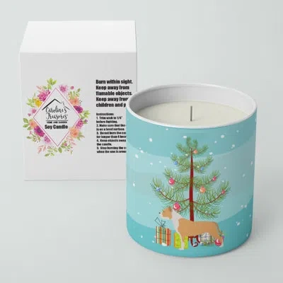 Caroline's Treasures Staffordshire Bull Terrier Merry Christmas Tree 10 oz Decorative Soy Candle In Blue;green