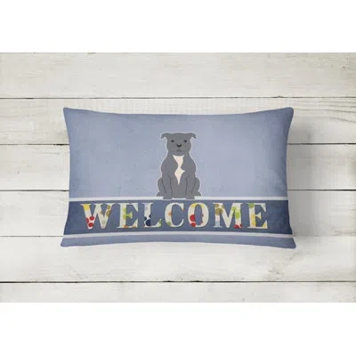 Caroline's Treasures Staffordshire Bull Terrier Welcome Lumbar Pillow In Silver