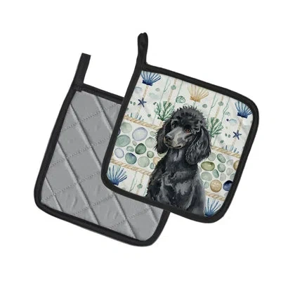 Caroline's Treasures Standard Black Poodle Coastal Sea Glass Pair Of Pot Holders In Multicolor