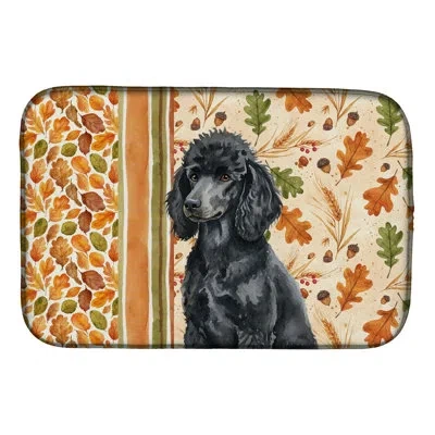 Caroline's Treasures Standard Black Poodle Heirloom Fall Dish Drying Mat In Natural