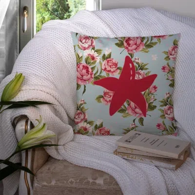 Caroline's Treasures Starfish Shabby Elegance Blue Roses Indoor/outdoor Throw Pillow
