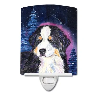Caroline's Treasures Starry Bernese Mountain Dog Ceramic Night Light In Blue;black
