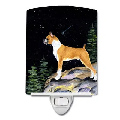 Caroline's Treasures Starry Boxer Ceramic Night Light In Black