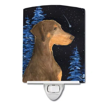 Caroline's Treasures Starry Doberman Ceramic Night Light In Black;brown
