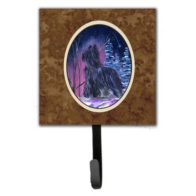 Caroline's Treasures Starry Night Briard Leash Holder And Key Hook In Brown