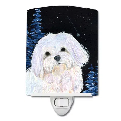 Caroline's Treasures Starry Night Maltese Ceramic Night Light In White