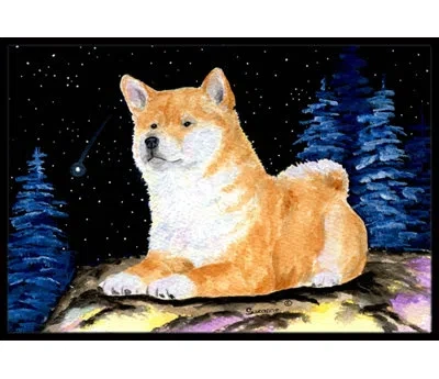 Caroline's Treasures Starry Night Shiba Inu Non-slip Indoor Door Mat In Black,blue,brown