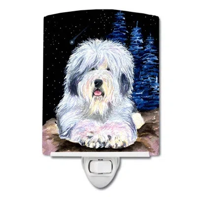 Caroline's Treasures Starry Old English Sheepdog Ceramic Night Light In Black;white