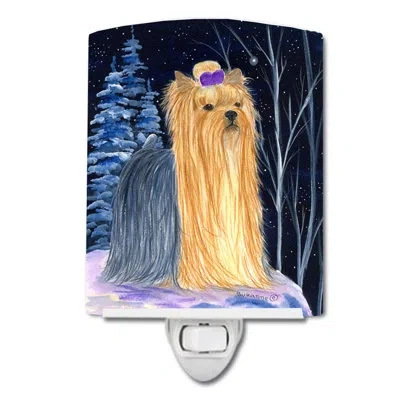 Caroline's Treasures Starry Yorkie Ceramic Night Light In Black;purple