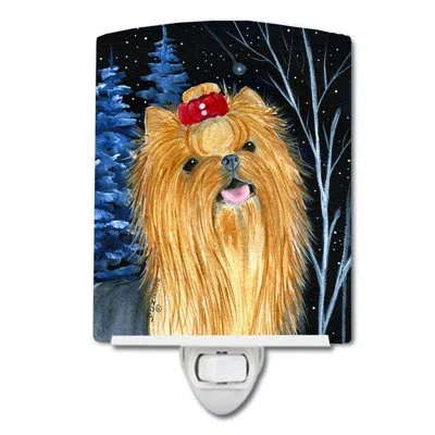 Caroline's Treasures Starry Yorkie Ceramic Night Light In Green;orange