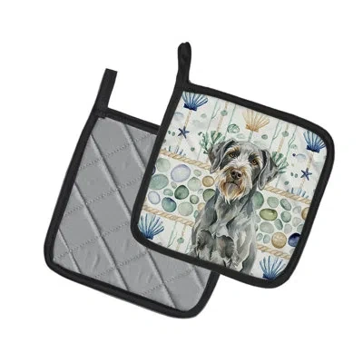 Caroline's Treasures Steel Wirehaired Pointing Griffon Coastal Sea Glass Pair Of Pot Holders In Multicolor
