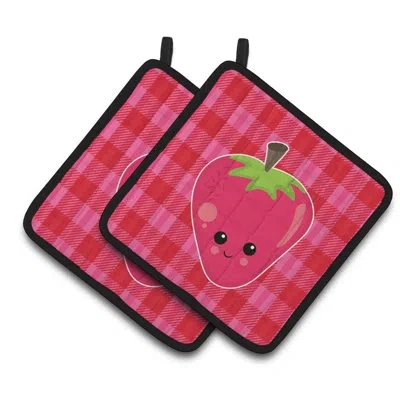 Caroline's Treasures Strawberry Face Potholder In Green
