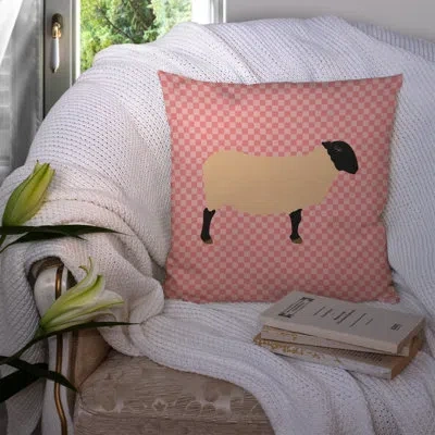Caroline's Treasures Suffolk Sheep Check Outdoor Throw Pillow In Pink