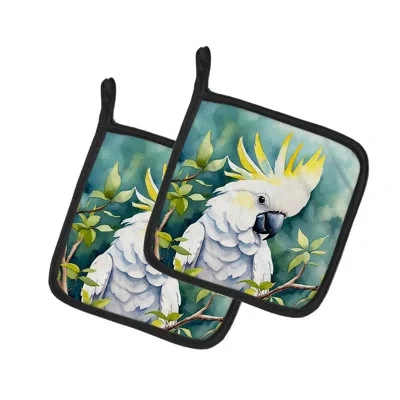Caroline's Treasures Sulphurcrested Cockatoo Pair Of Pot Holders In Multicolor