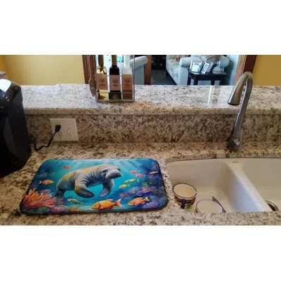 Caroline's Treasures Summer Manatee Dish Drying Mat In Natural
