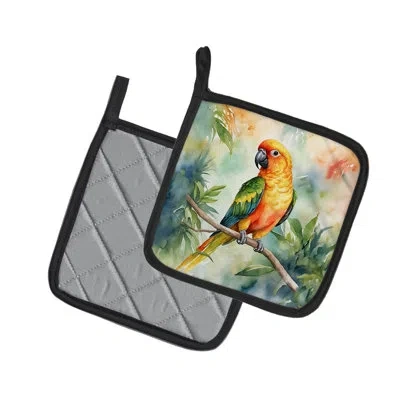 Caroline's Treasures Sun Conure Pair Of Pot Holders In Multicolor