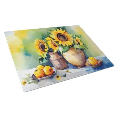 Caroline's Treasures Sunflowers In Watercolor Glass Cutting Board Large