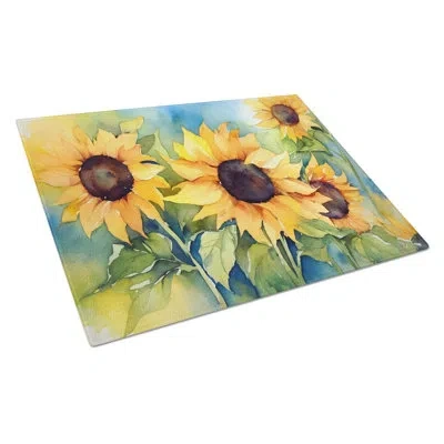 Caroline's Treasures Sunflowers In Watercolor Glass Cutting Board Large