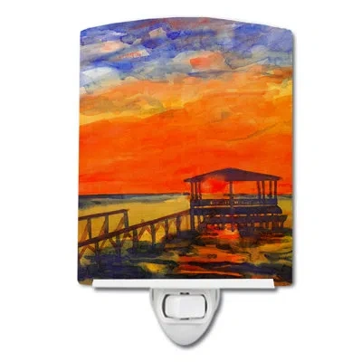 Caroline's Treasures Sunset At The Dock Ceramic Night Light In Orange
