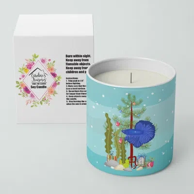 Caroline's Treasures Super Delta Tail Betta Merry Christmas 10 oz Decorative Soy Candle In Brown;blue;green