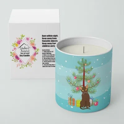 Caroline's Treasures Suphalak Cat Merry Christmas 10 oz Decorative Soy Candle In Brown;blue;green