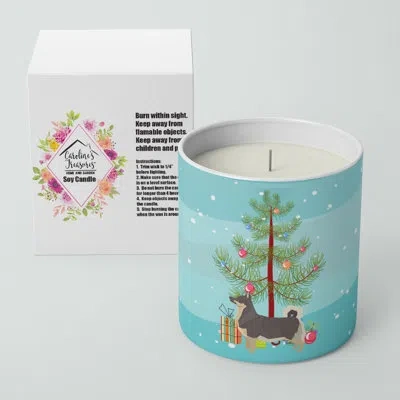 Caroline's Treasures Swedish Vallhund Christmas Tree 10 oz Decorative Soy Candle In Blue;green