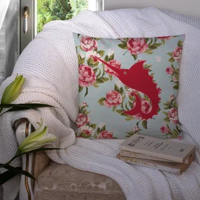 Caroline's Treasures Swordfish Shabby Elegance Blue Roses Indoor/outdoor Throw Pillow