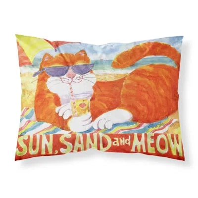 Caroline's Treasures Tabby At The Beach Pillowcase In Orange