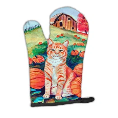 Caroline's Treasures Tabby Cat In Pumpins Oven Mitt In Green;orange