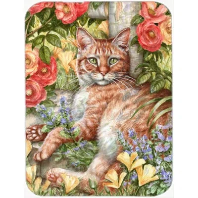 Caroline's Treasures Tabby In The Roses Glass Cutting Board
